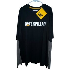 Caterpillar CAT Black‎ & Grey L/S Layered-Look Thermal Sleeves T-Shirt Men 2XL